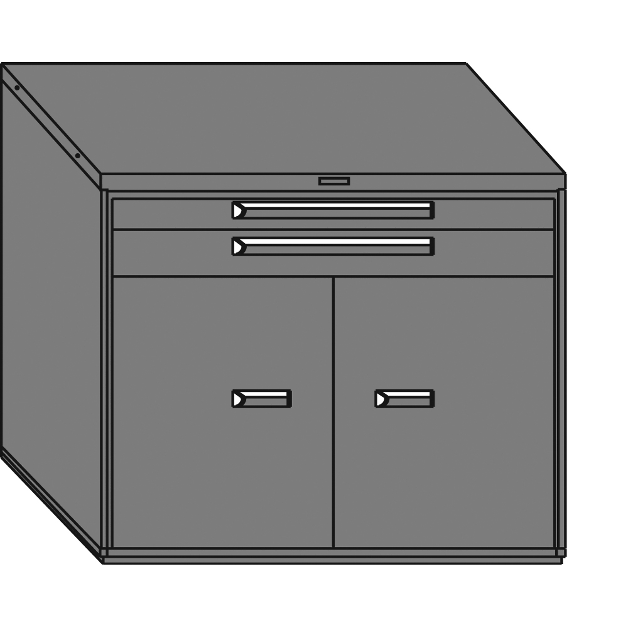 Equipto, W/24in.h Door, Shelf 2 Drawers, Height 38 in, Width 45 in, Drawers 2 total;1 3"h, 1 4.5"h,  1 24"h flush cabinet doors Model # 444538-11DMT-BK; Color: Textured Black